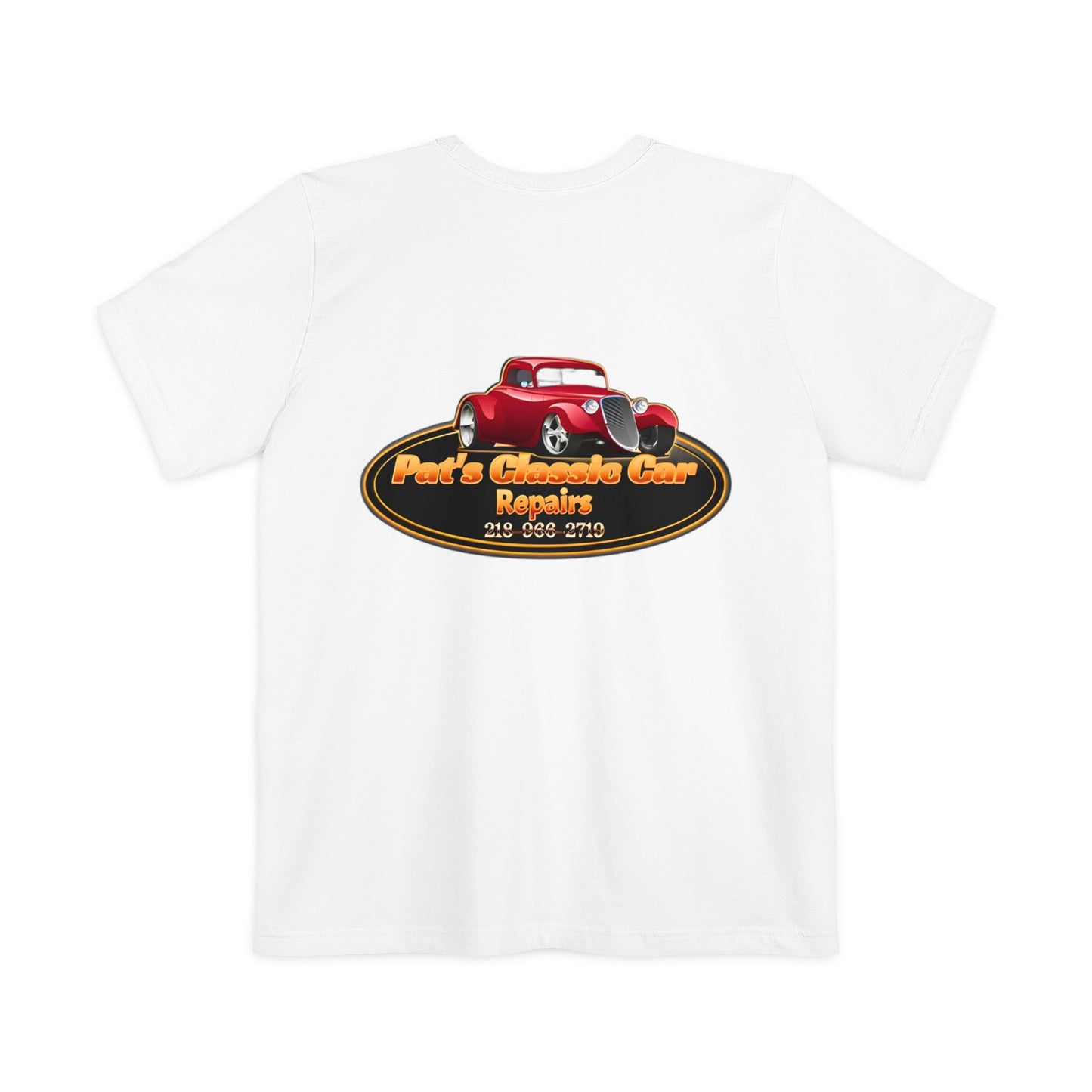Personalized Unisex Pocket T-Shirt - Pat's Classic Car Repairs