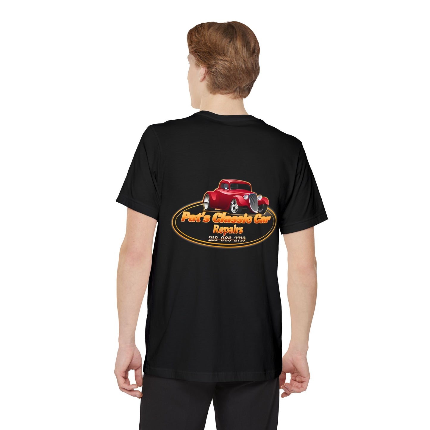 Personalized Unisex Pocket T-Shirt - Pat's Classic Car Repairs