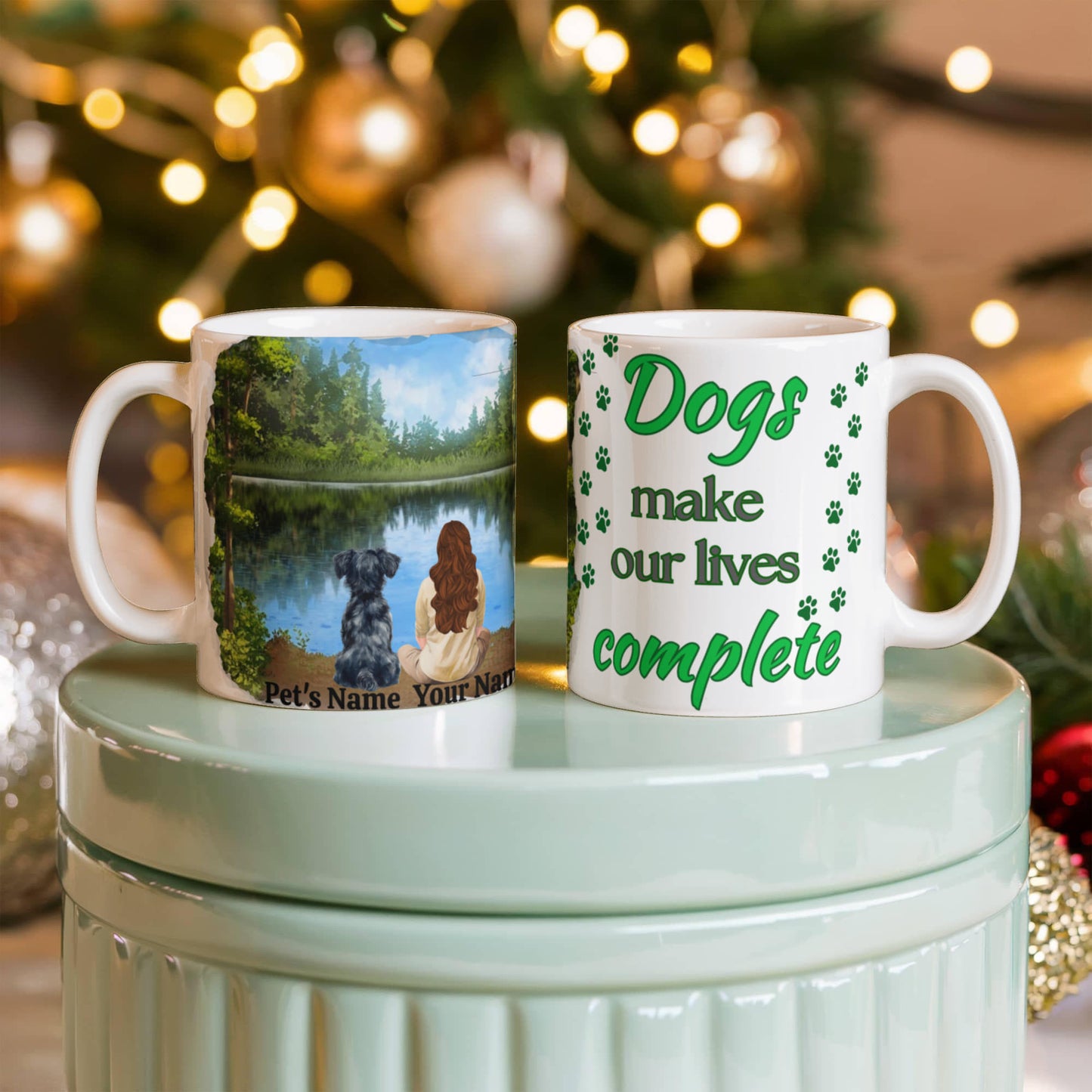 "Dogs Make Our Lives Complete" Personalized White Ceramic Mug, 11 oz, 15 oz