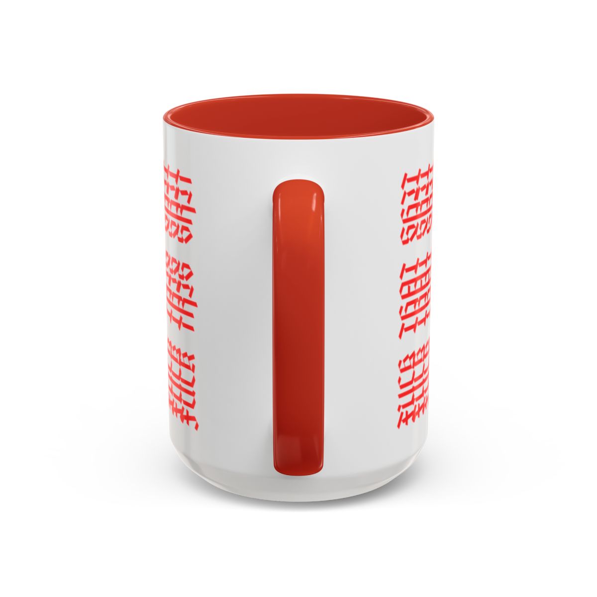 Humorous Hidden Message Color Accent Coffee Mug (15oz), Red Text