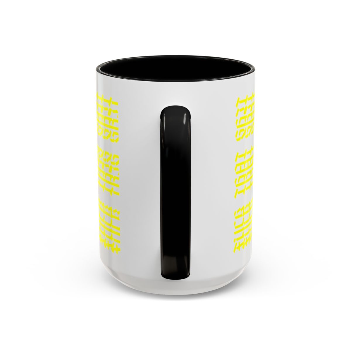 Humorous Hidden Message Color Accent Coffee Mug (15oz), Yellow Text