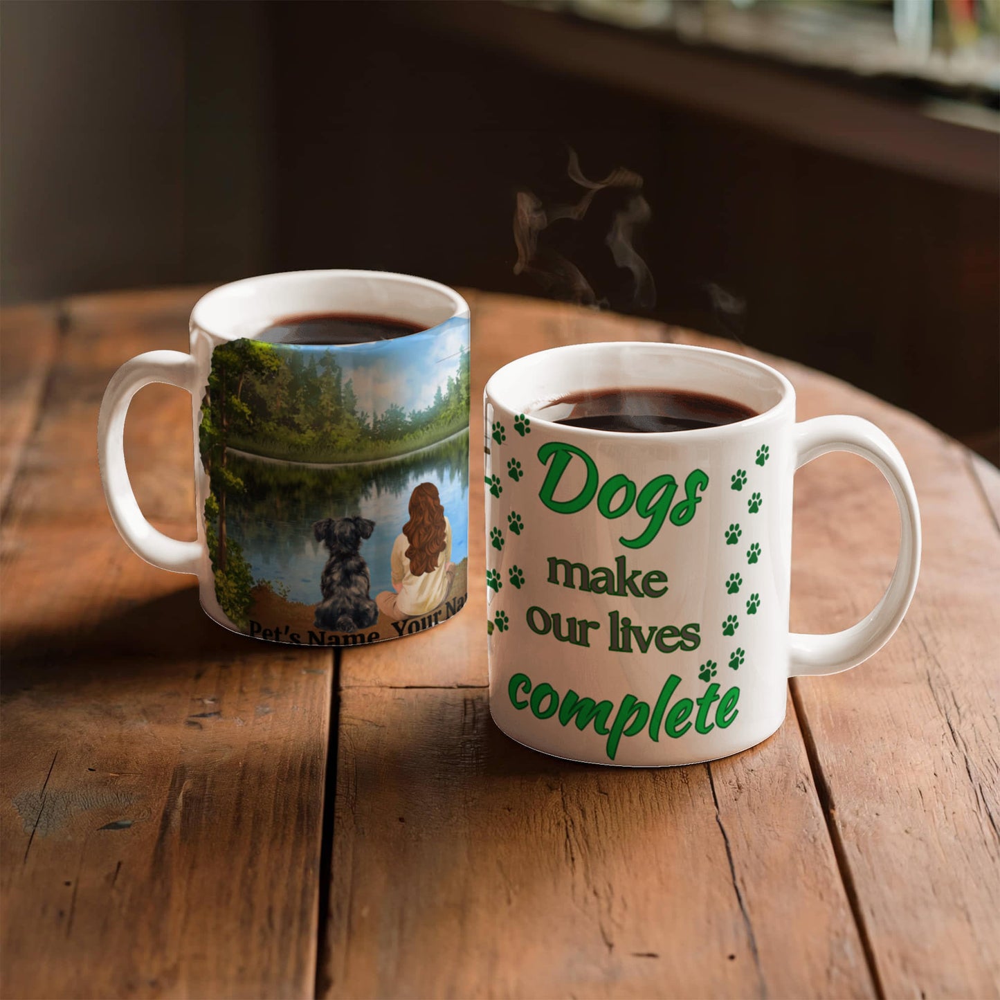 "Dogs Make Our Lives Complete" Personalized White Ceramic Mug, 11 oz, 15 oz