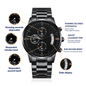 Eternal Precision: Engraved Men's Black Chronograph Watch