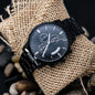 Eternal Precision: Engraved Men's Black Chronograph Watch