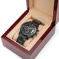 Eternal Precision: Engraved Men's Black Chronograph Watch