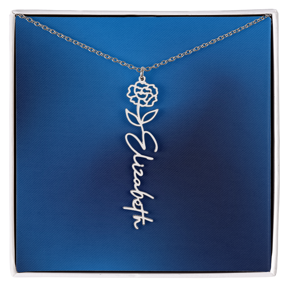 Personalized Name Necklace featuring Birth Month Flower