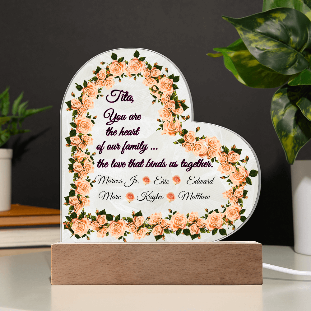 “Heart of Our Family” Personalized Heart Acrylic LED Plaque