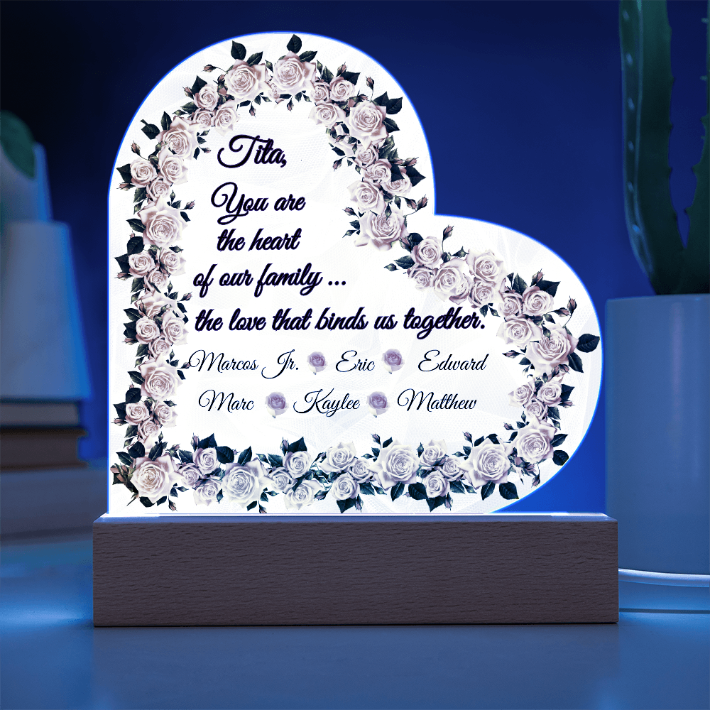 “Heart of Our Family” Personalized Heart Acrylic LED Plaque
