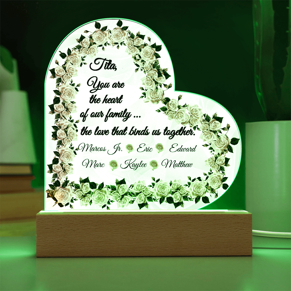 “Heart of Our Family” Personalized Heart Acrylic LED Plaque