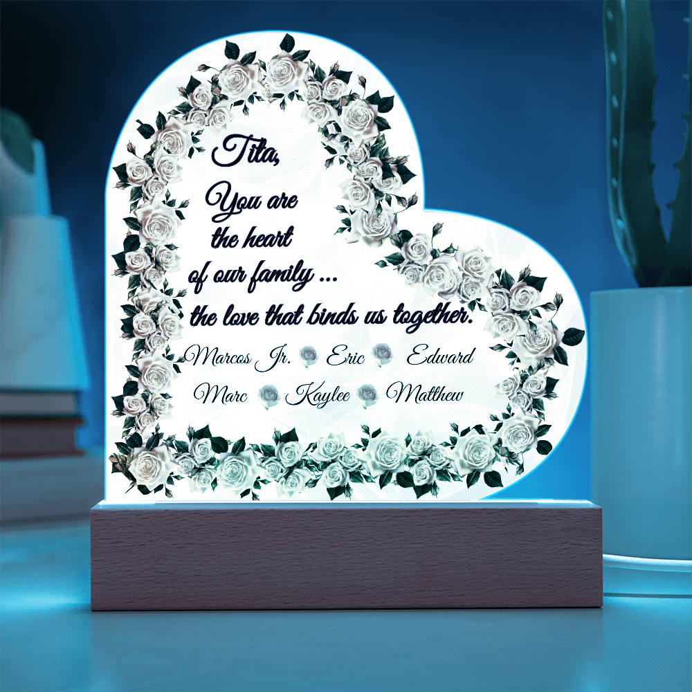 “Heart of Our Family” Personalized Heart Acrylic LED Plaque