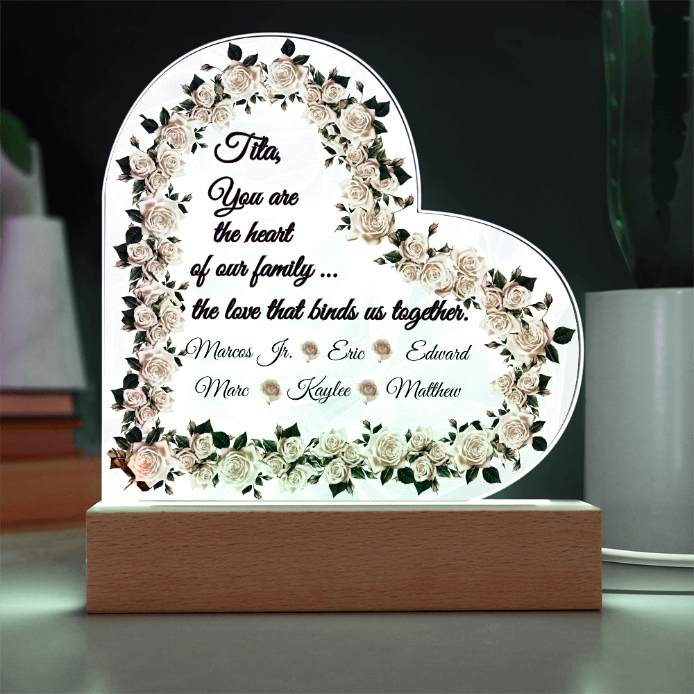 “Heart of Our Family” Personalized Heart Acrylic LED Plaque