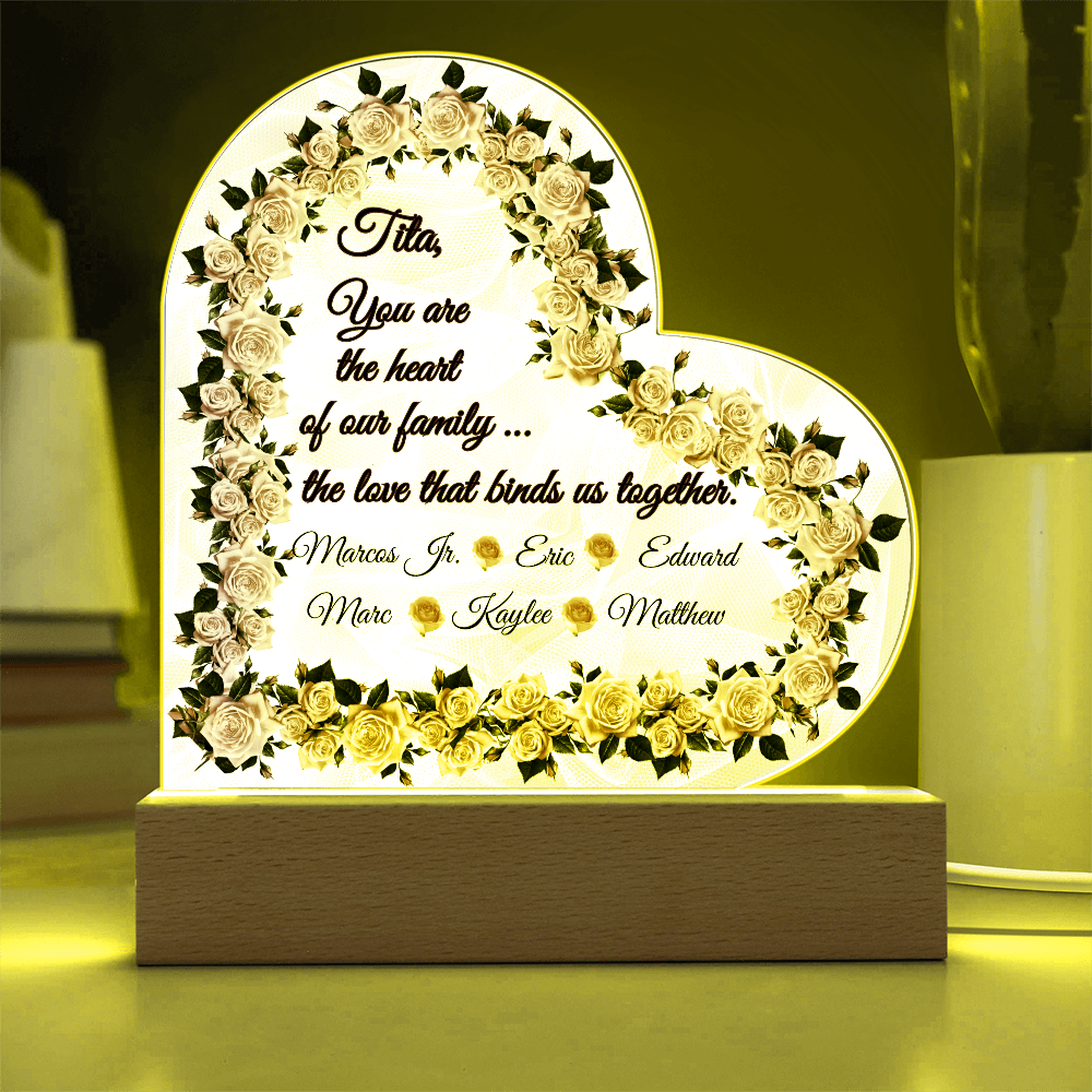 “Heart of Our Family” Personalized Heart Acrylic LED Plaque