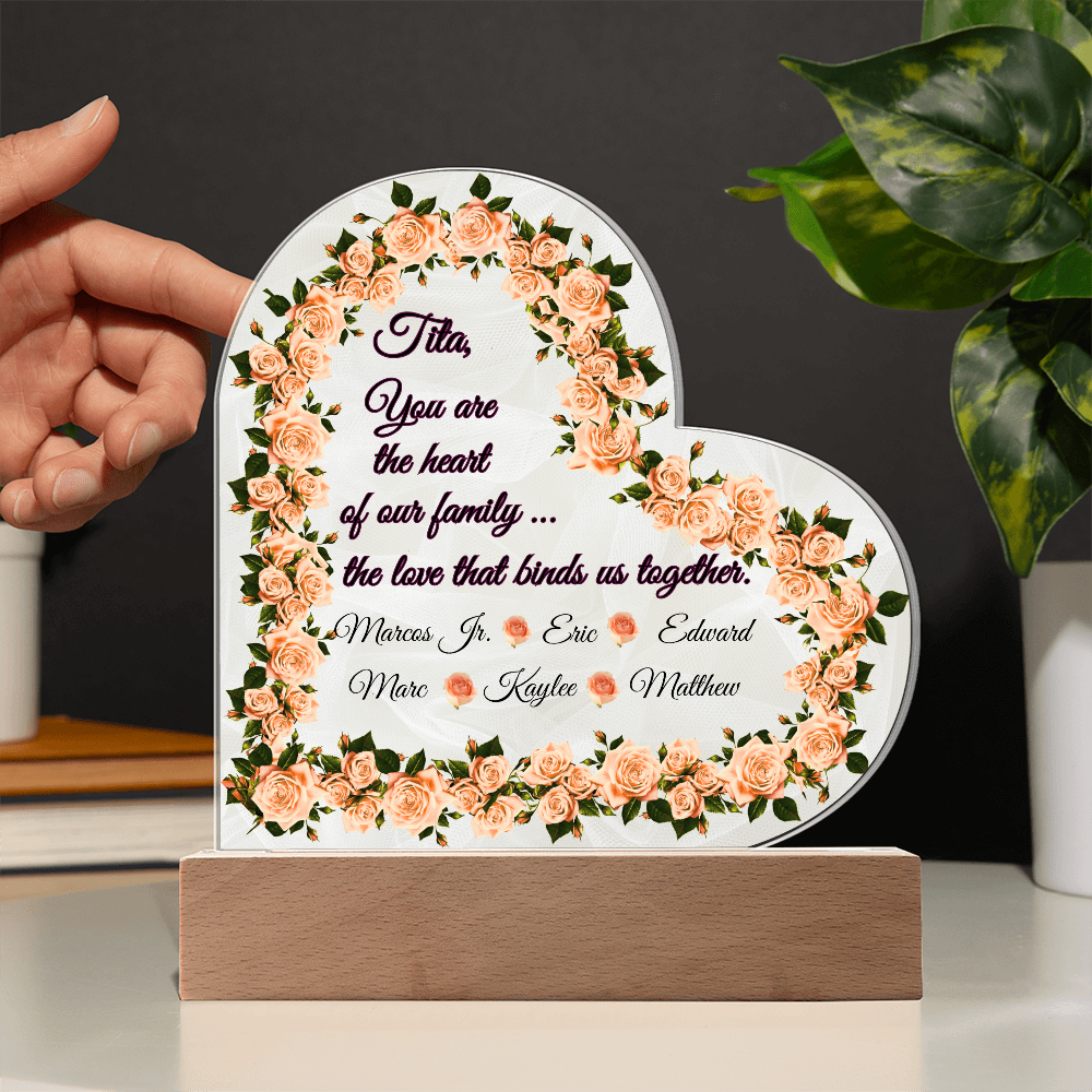 “Heart of Our Family” Personalized Heart Acrylic LED Plaque