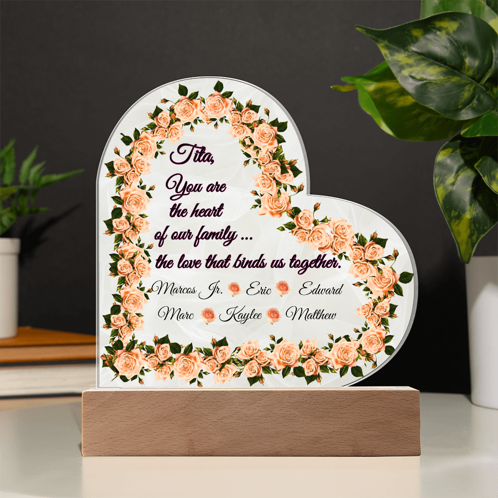 “Heart of Our Family” Personalized Heart Acrylic LED Plaque