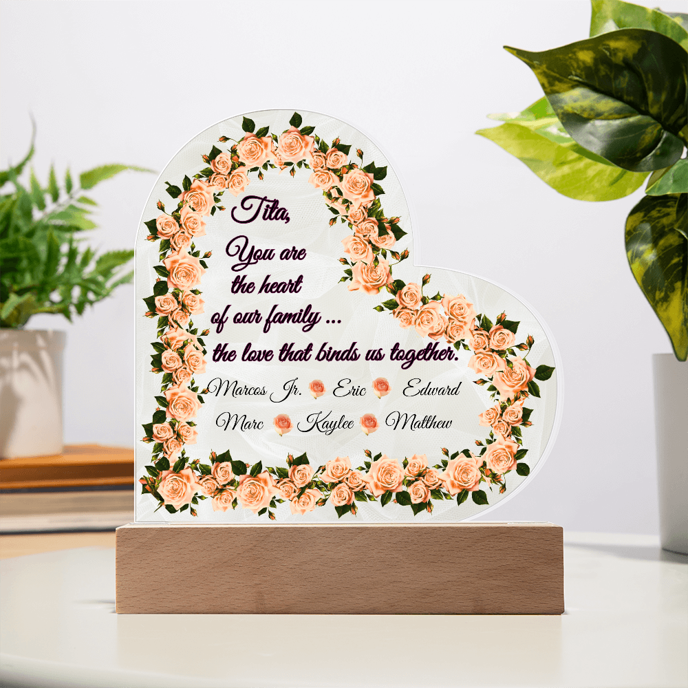 “Heart of Our Family” Personalized Heart Acrylic LED Plaque