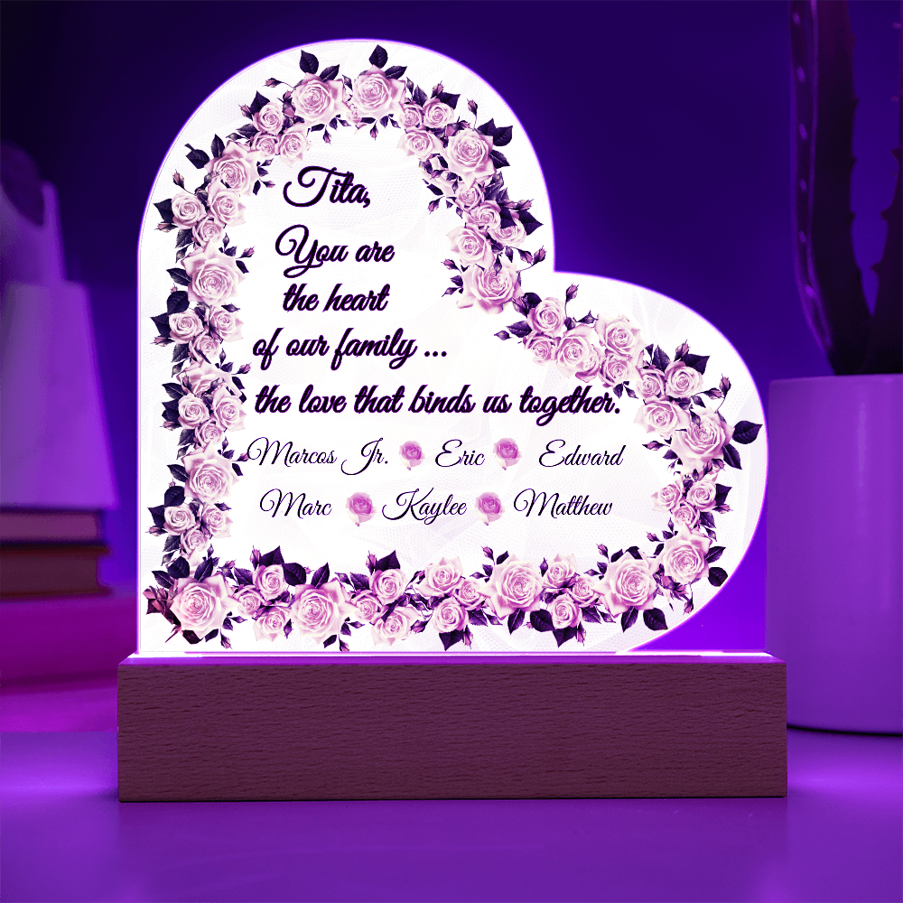 “Heart of Our Family” Personalized Heart Acrylic LED Plaque