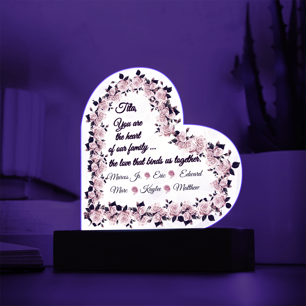“Heart of Our Family” Personalized Heart Acrylic LED Plaque