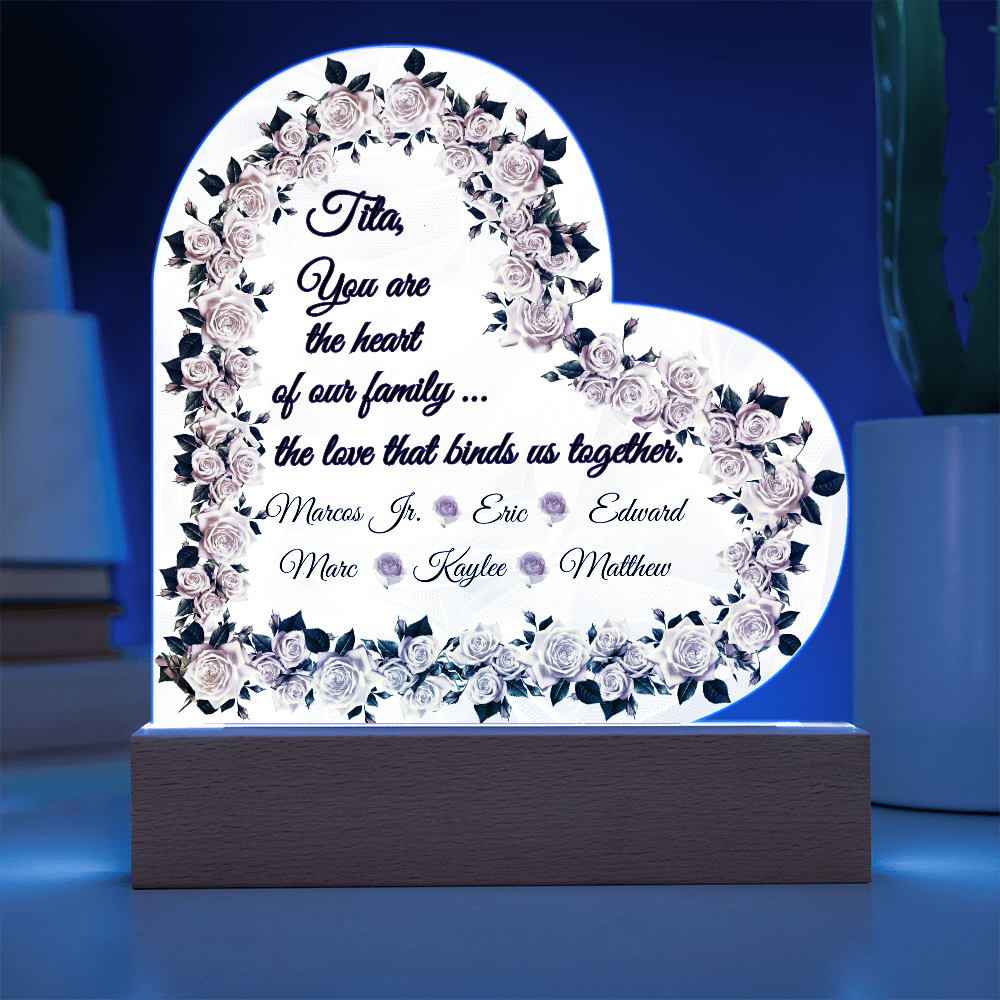 “Heart of Our Family” Personalized Heart Acrylic LED Plaque