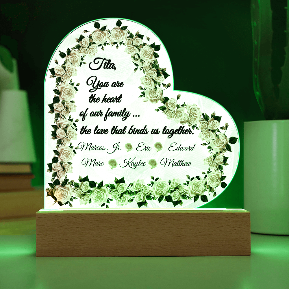 “Heart of Our Family” Personalized Heart Acrylic LED Plaque
