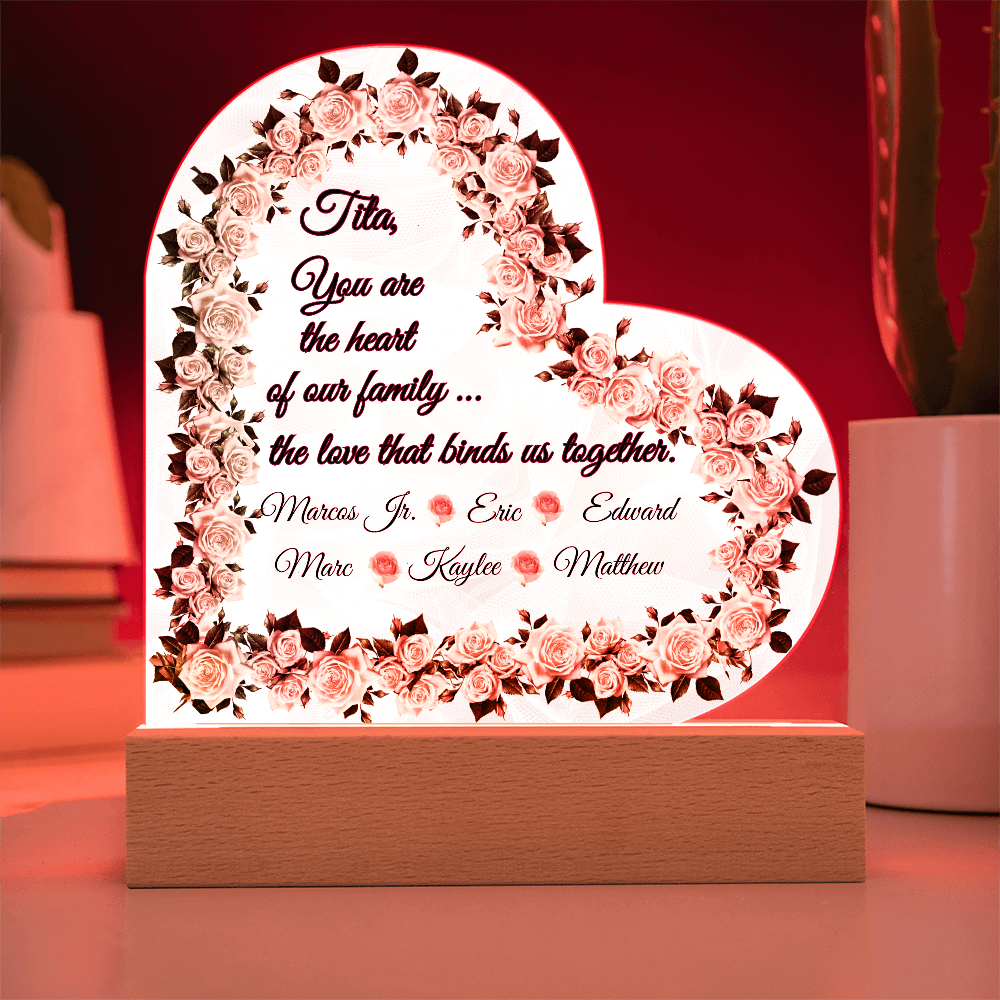 “Heart of Our Family” Personalized Heart Acrylic LED Plaque