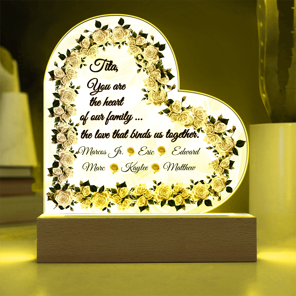 “Heart of Our Family” Personalized Heart Acrylic LED Plaque
