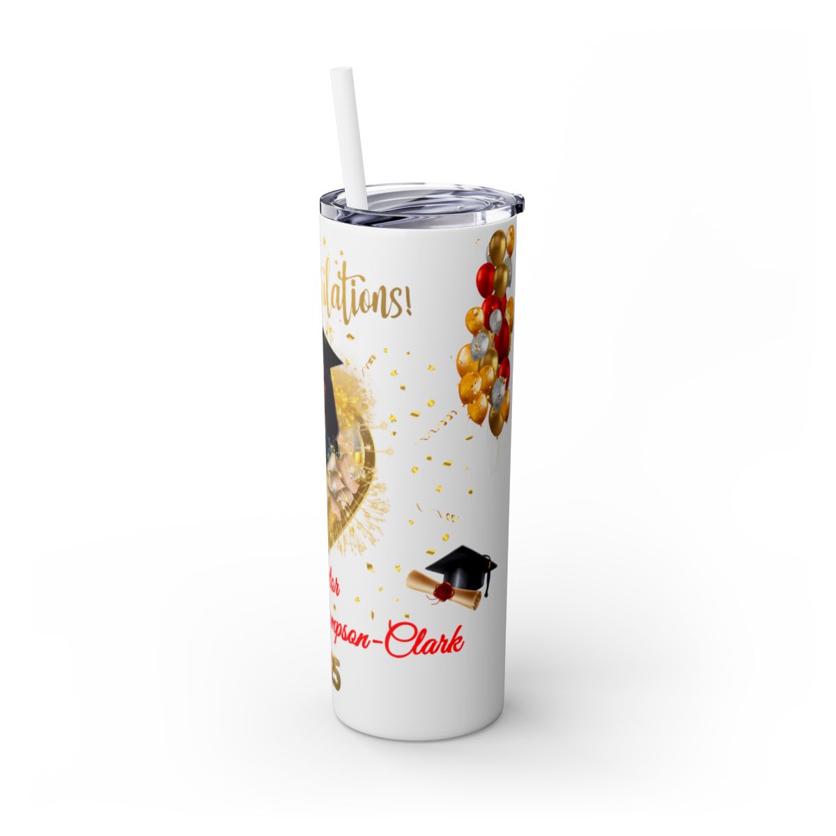 Congratulations Doctor Graduate Skinny Tumbler with Straw, 20oz