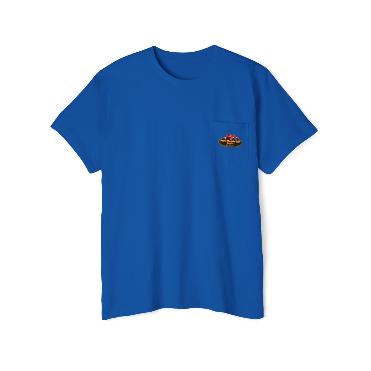 Unisex Heavy Cotton Pocket Tee, Personalized, Pat's Classic Car Repairs