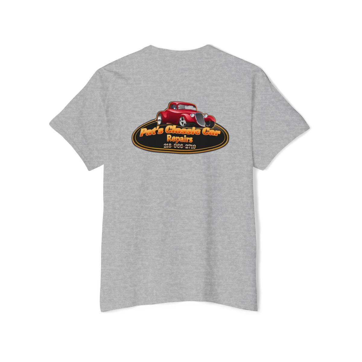Unisex Heavy Cotton Pocket Tee, Personalized, Pat's Classic Car Repairs