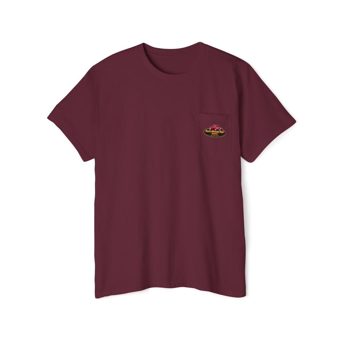 Unisex Heavy Cotton Pocket Tee, Personalized, Pat's Classic Car Repairs