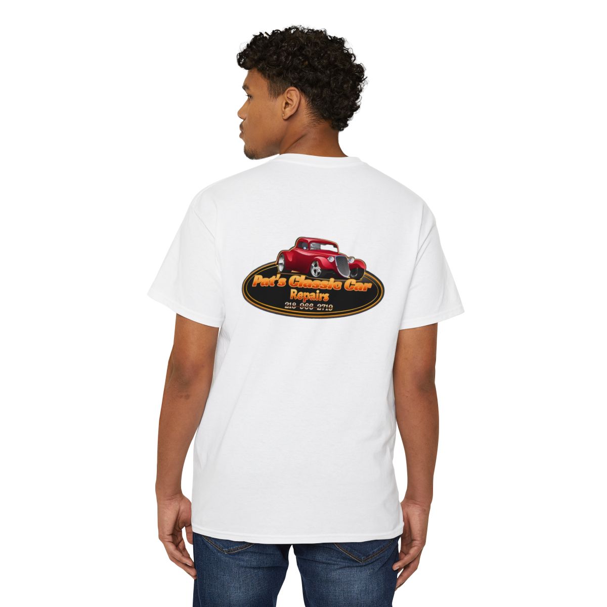 Unisex Heavy Cotton Pocket Tee, Personalized, Pat's Classic Car Repairs