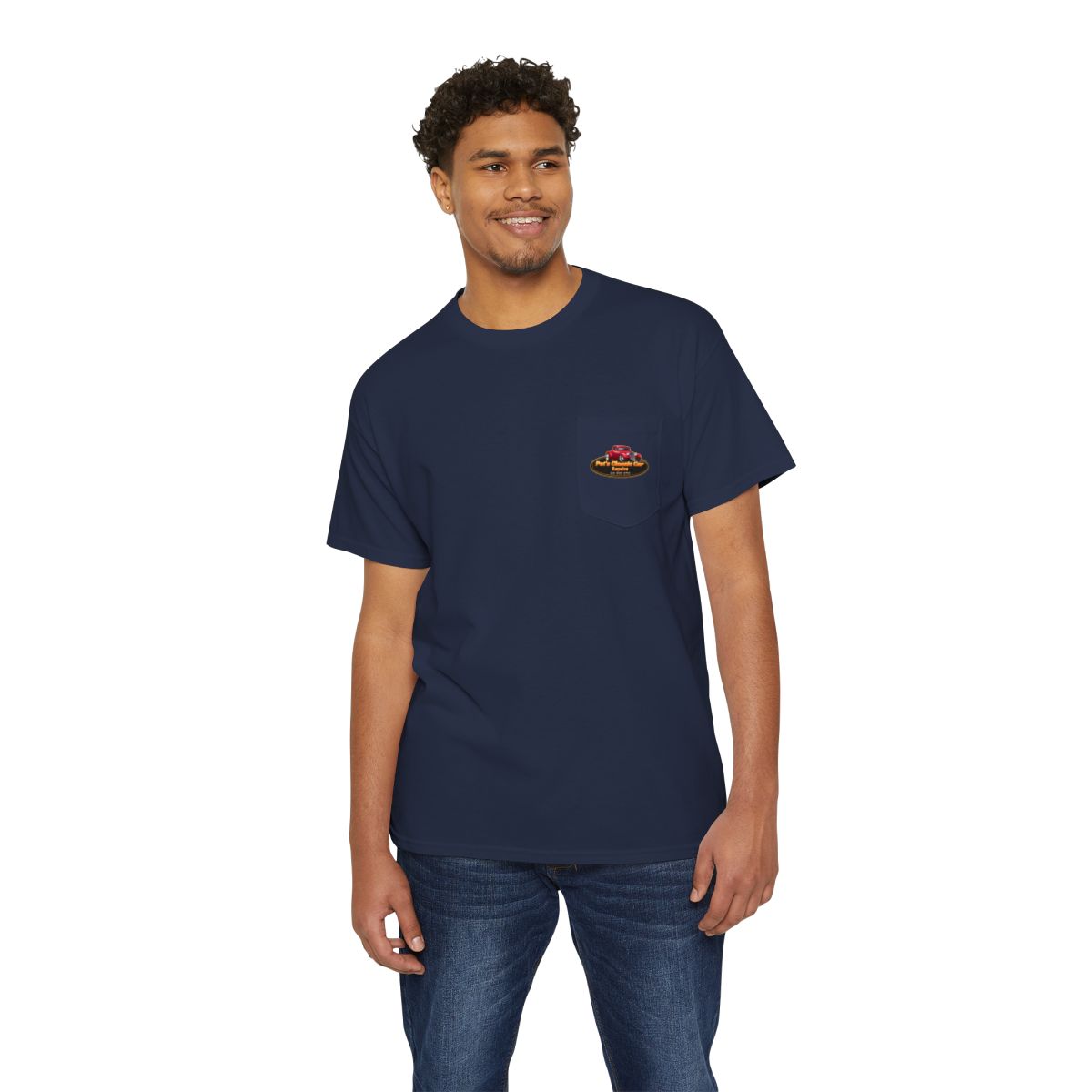 Unisex Heavy Cotton Pocket Tee, Personalized, Pat's Classic Car Repairs