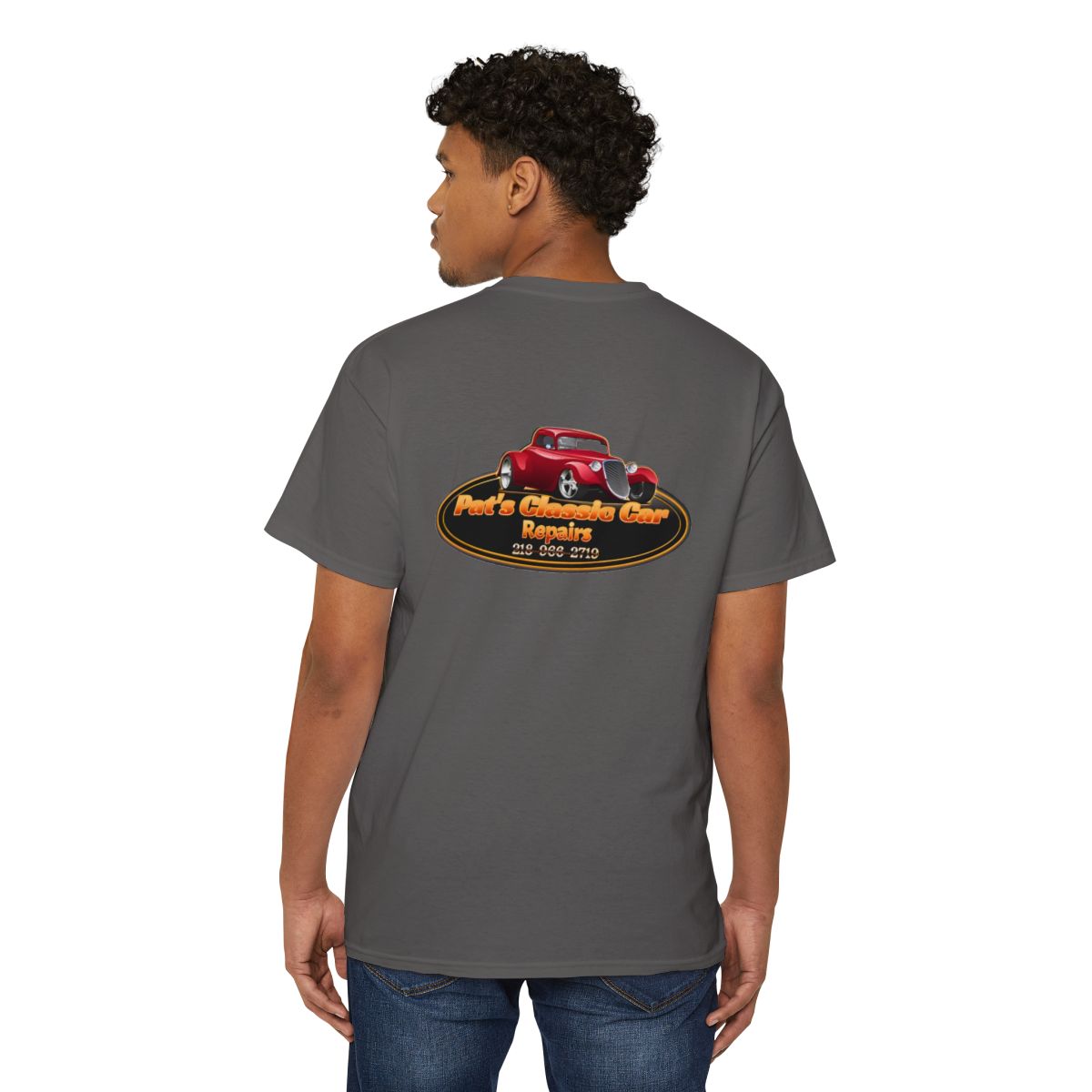 Unisex Heavy Cotton Pocket Tee, Personalized, Pat's Classic Car Repairs