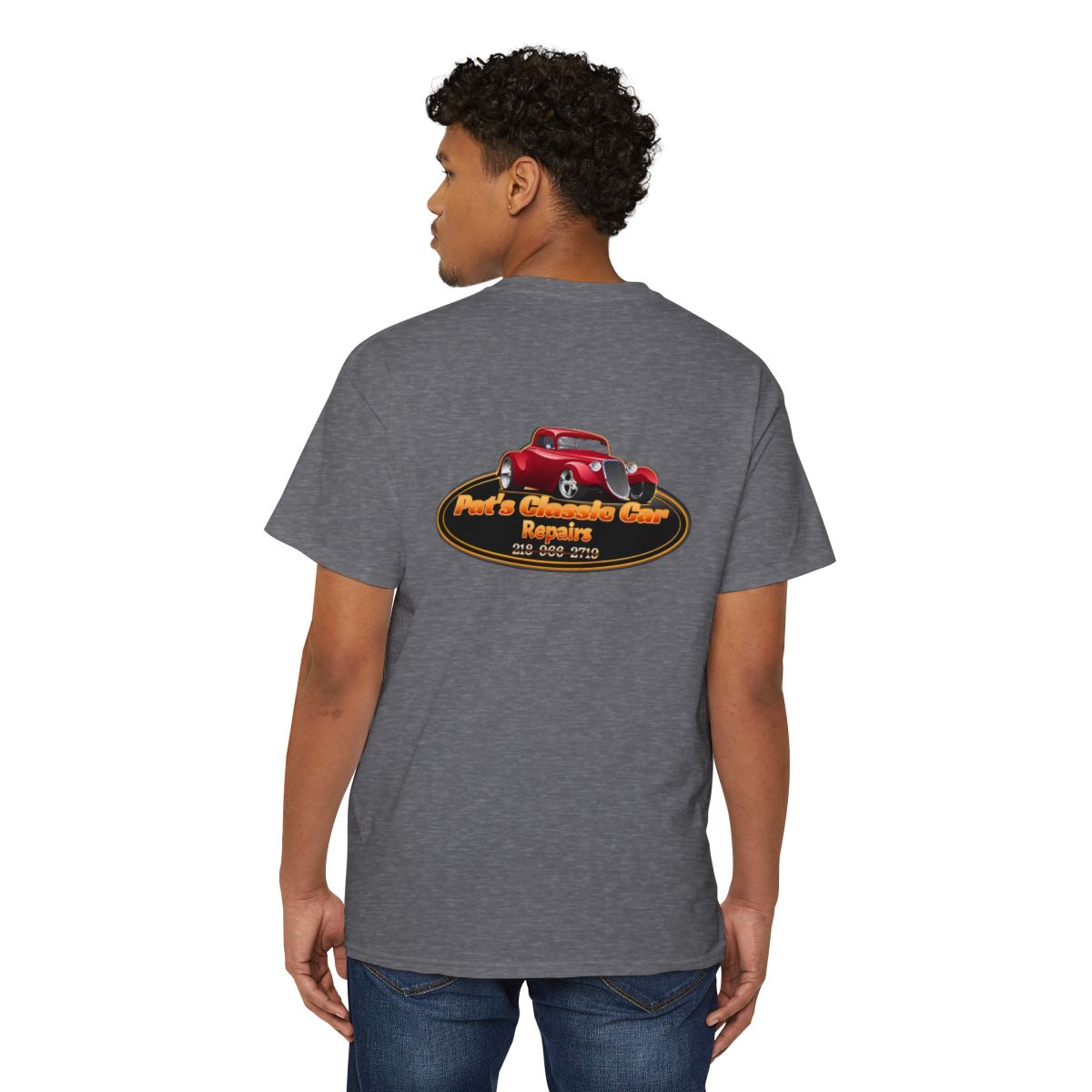 Unisex Heavy Cotton Pocket Tee, Personalized, Pat's Classic Car Repairs