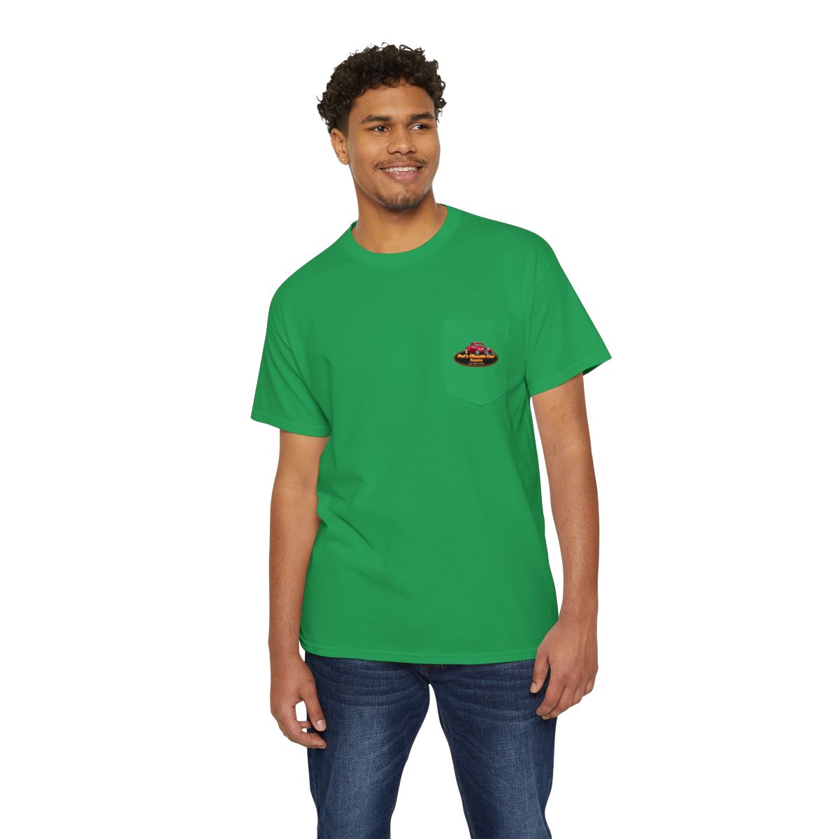 Unisex Heavy Cotton Pocket Tee, Personalized, Pat's Classic Car Repairs