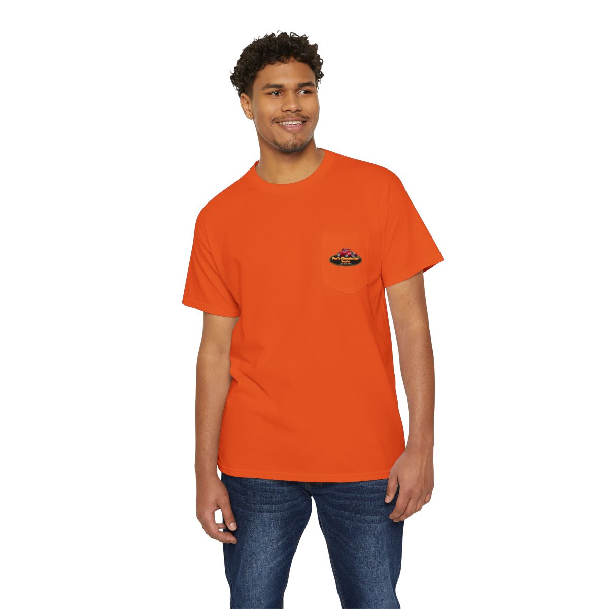 Unisex Heavy Cotton Pocket Tee, Personalized, Pat's Classic Car Repairs