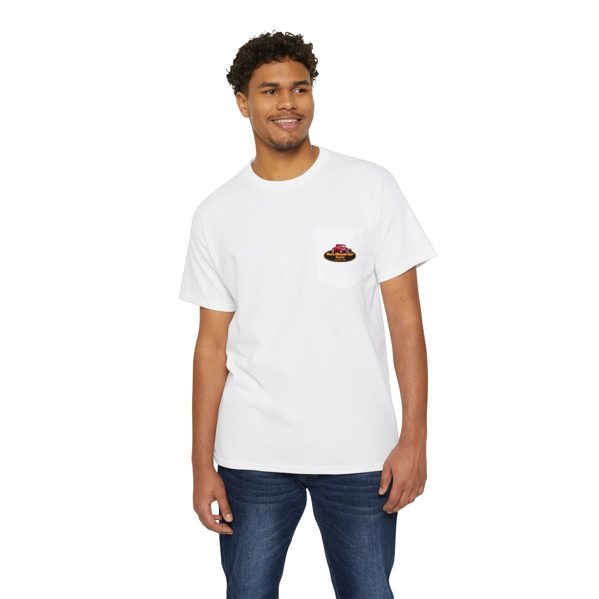 Unisex Heavy Cotton Pocket Tee, Personalized, Pat's Classic Car Repairs