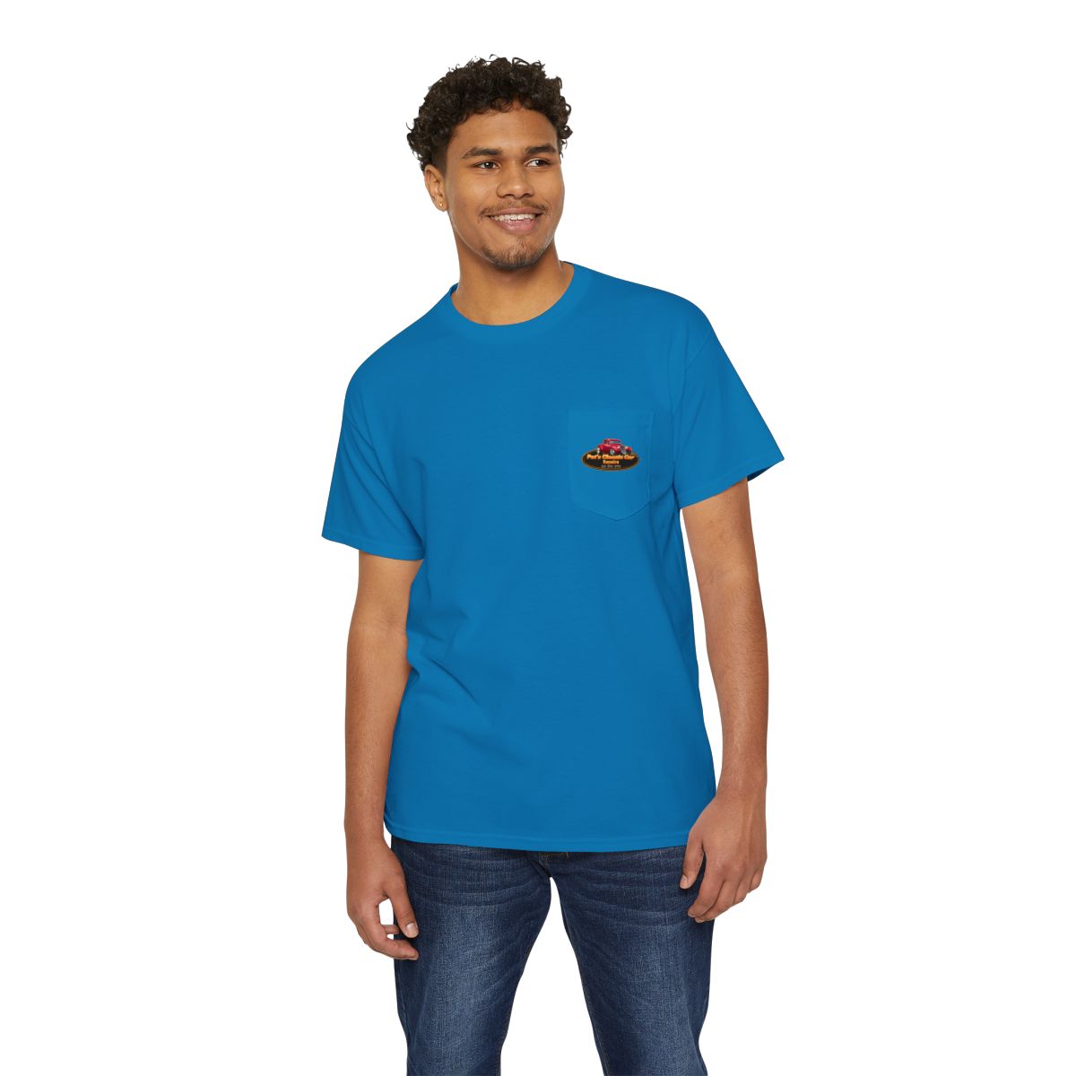 Unisex Heavy Cotton Pocket Tee, Personalized, Pat's Classic Car Repairs