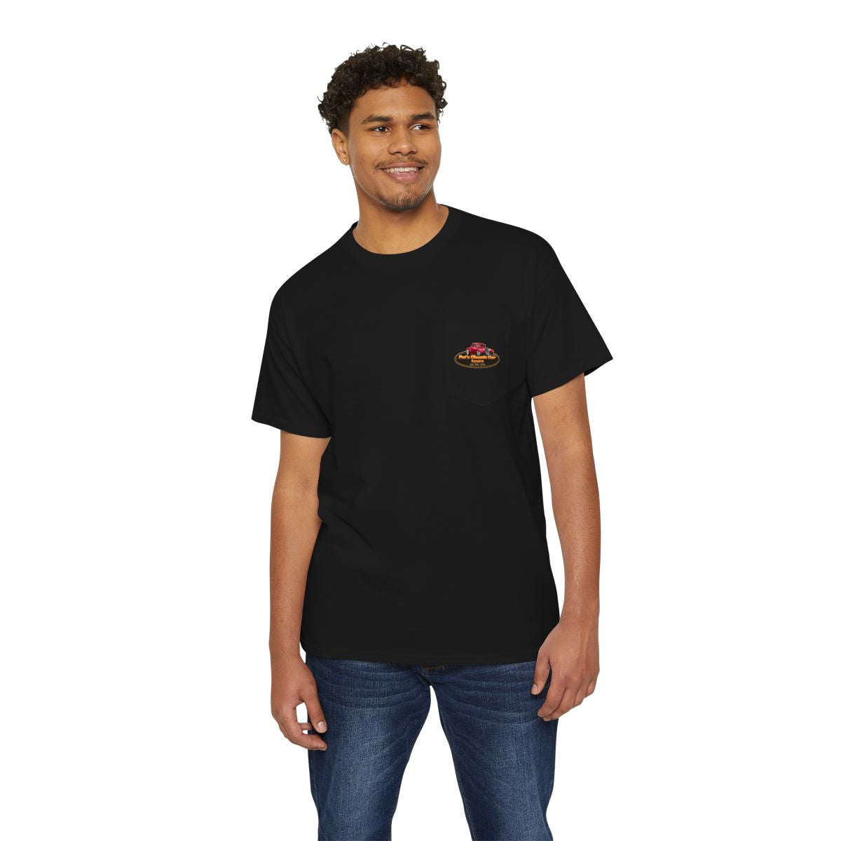 Unisex Heavy Cotton Pocket Tee, Personalized, Pat's Classic Car Repairs