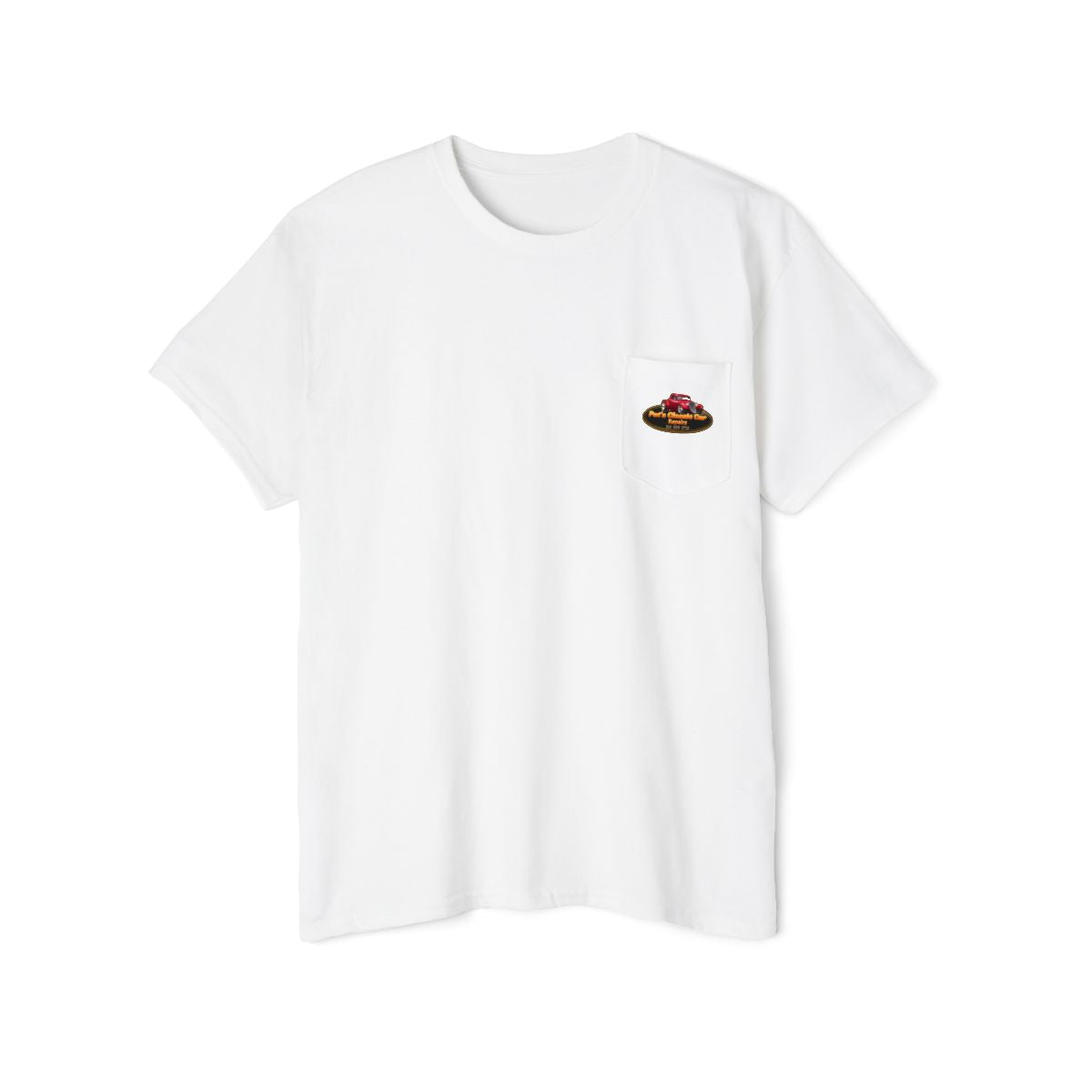 Unisex Heavy Cotton Pocket Tee, Personalized, Pat's Classic Car Repairs
