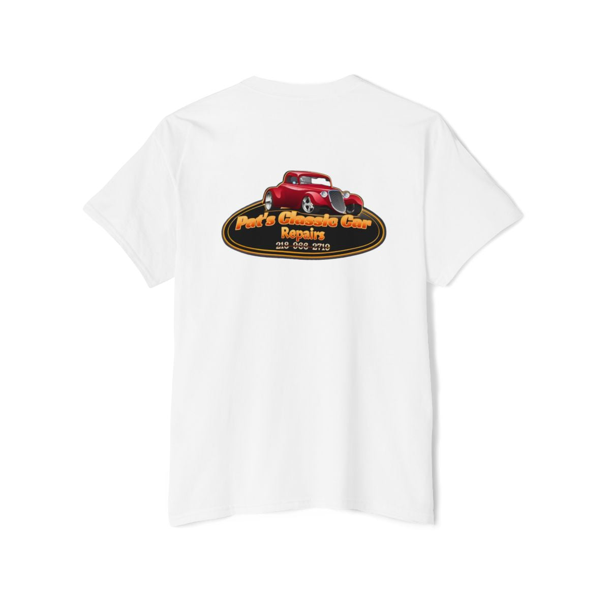 Unisex Heavy Cotton Pocket Tee, Personalized, Pat's Classic Car Repairs