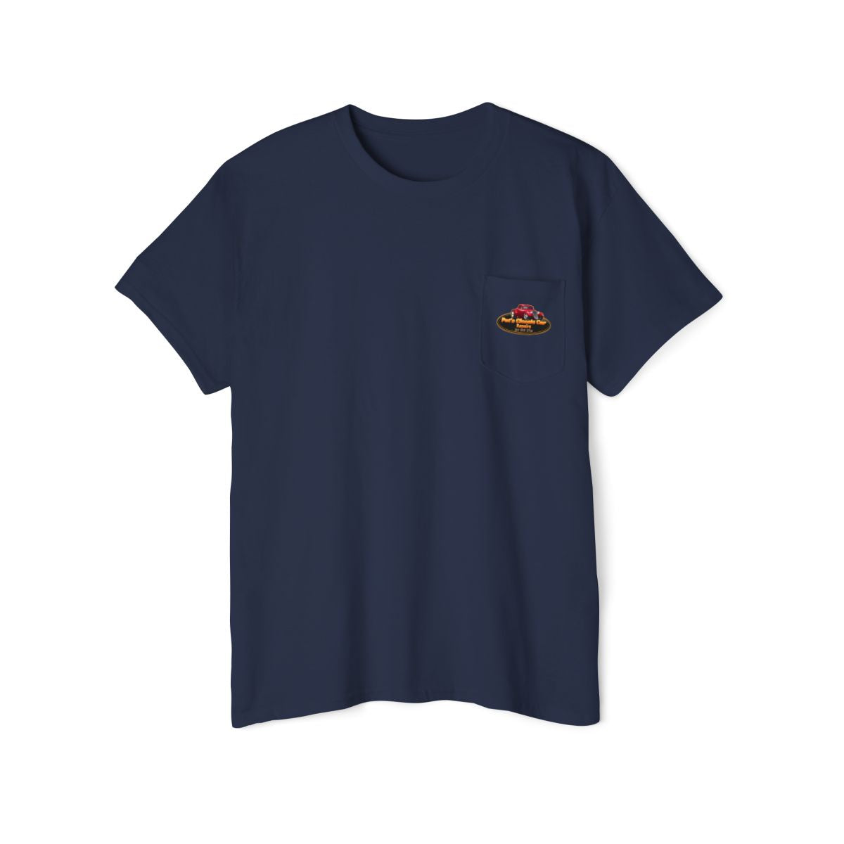 Unisex Heavy Cotton Pocket Tee, Personalized, Pat's Classic Car Repairs