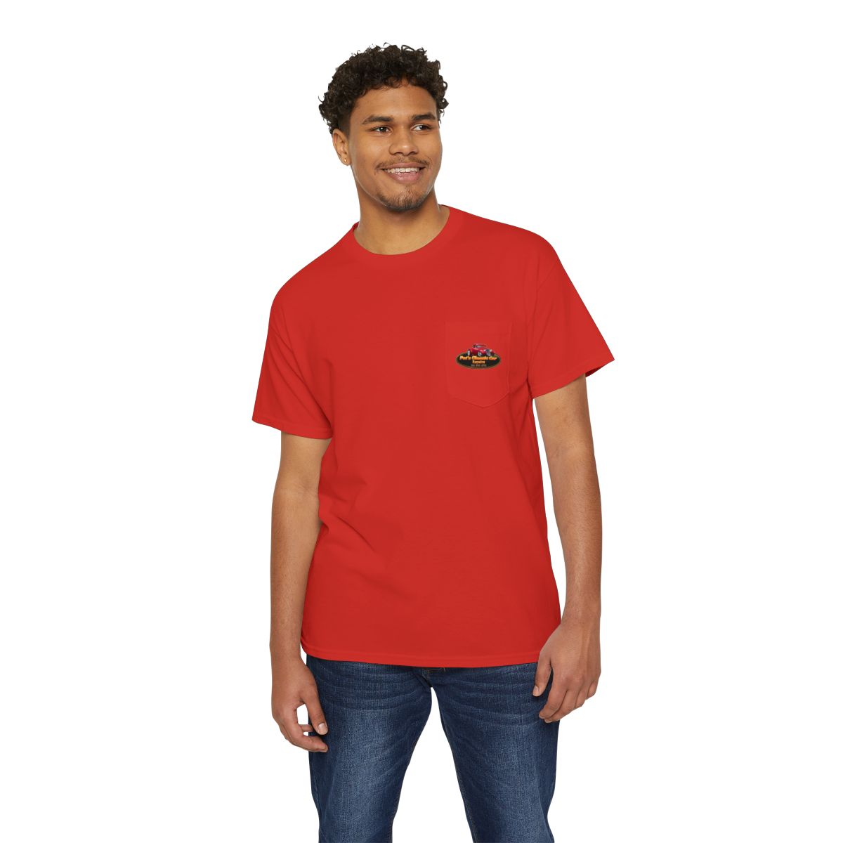 Unisex Heavy Cotton Pocket Tee, Personalized, Pat's Classic Car Repairs