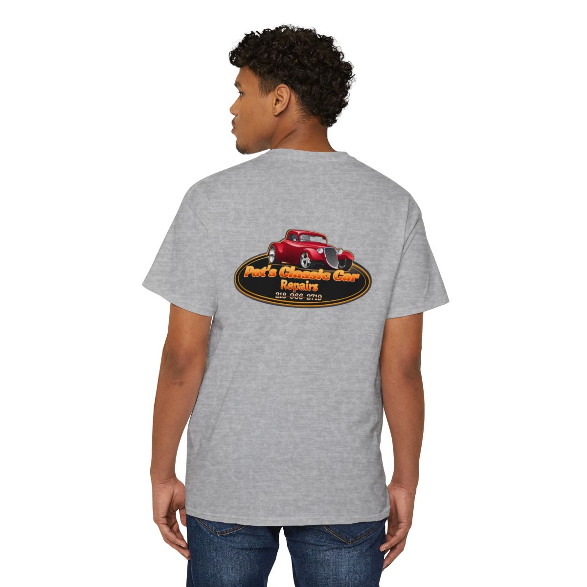 Unisex Heavy Cotton Pocket Tee, Personalized, Pat's Classic Car Repairs