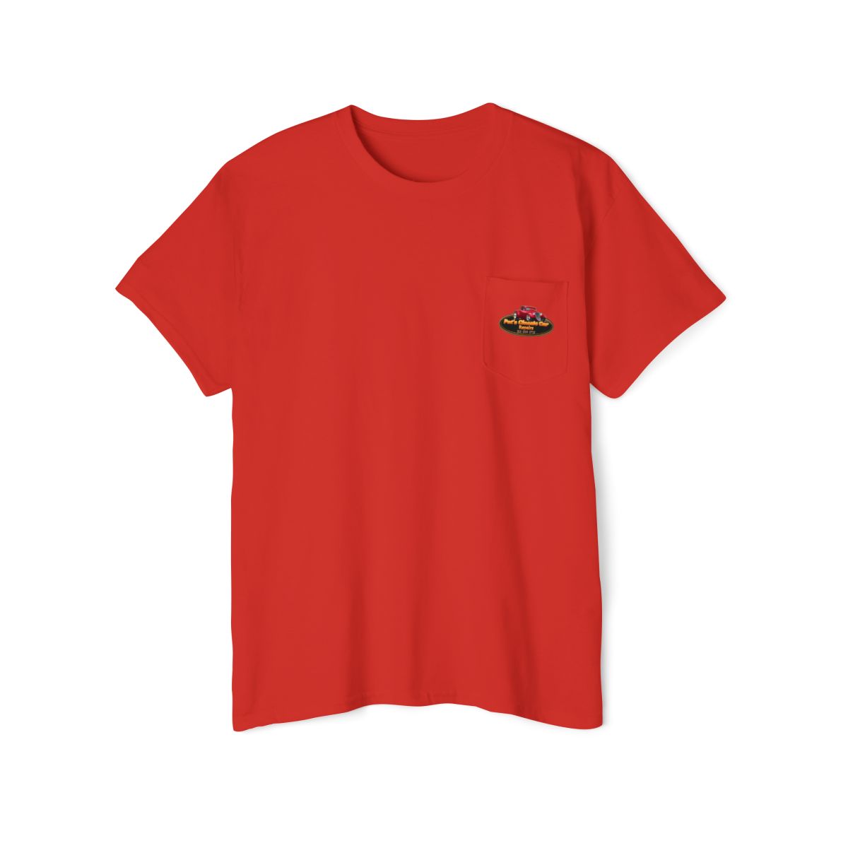 Unisex Heavy Cotton Pocket Tee, Personalized, Pat's Classic Car Repairs