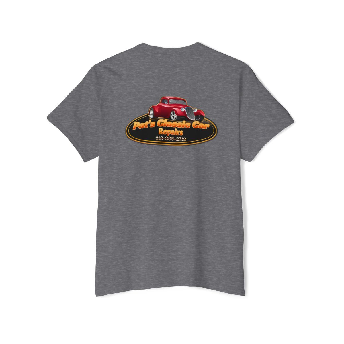 Unisex Heavy Cotton Pocket Tee, Personalized, Pat's Classic Car Repairs