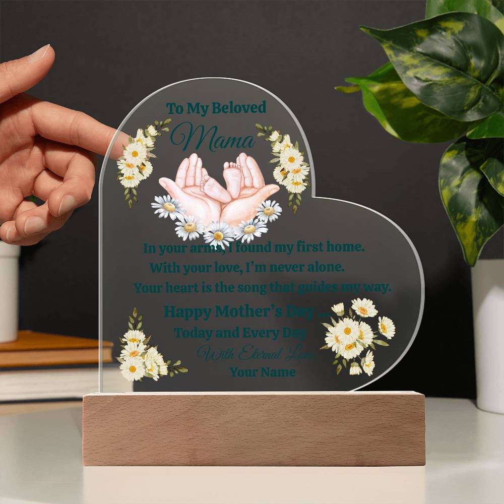 Heartfelt Mother's Day Acrylic Heart-Shaped Personalized LED Plaque - 7 Color Options, Battery or Corded