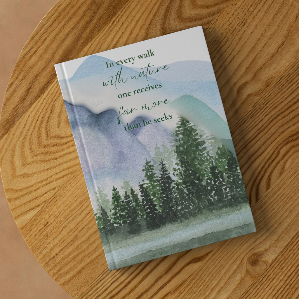 Watercolor Mountain Lake Hardcover Journal - Nature Quote Notebook - Eco Travel Diary