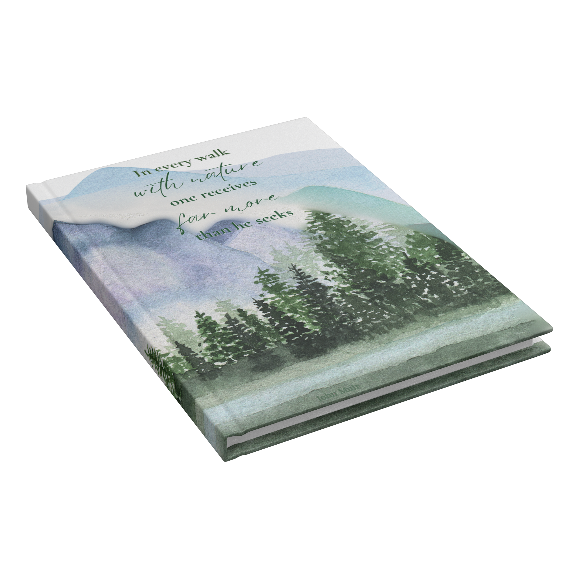Watercolor Mountain Lake Hardcover Journal - Nature Quote Notebook - Eco Travel Diary