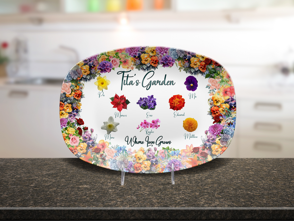 Personalized Floral Serving Tray, Custom Family Name Decor, Unique Housewarming Gift, Kitchen Accessory, Unique Personalized Mother's Gift
