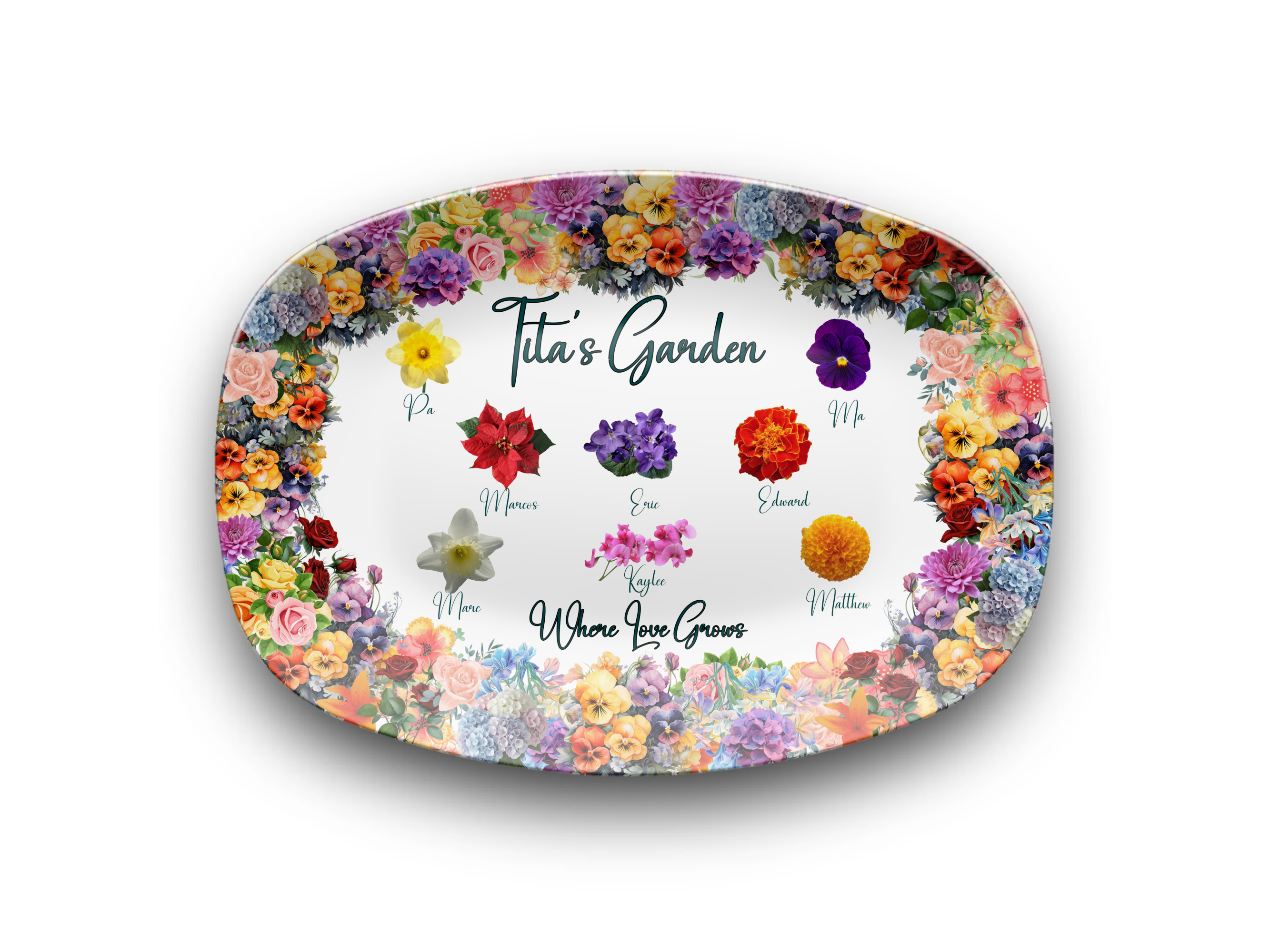 Personalized Floral Serving Tray, Custom Family Name Decor, Unique Housewarming Gift, Kitchen Accessory, Unique Personalized Mother's Gift